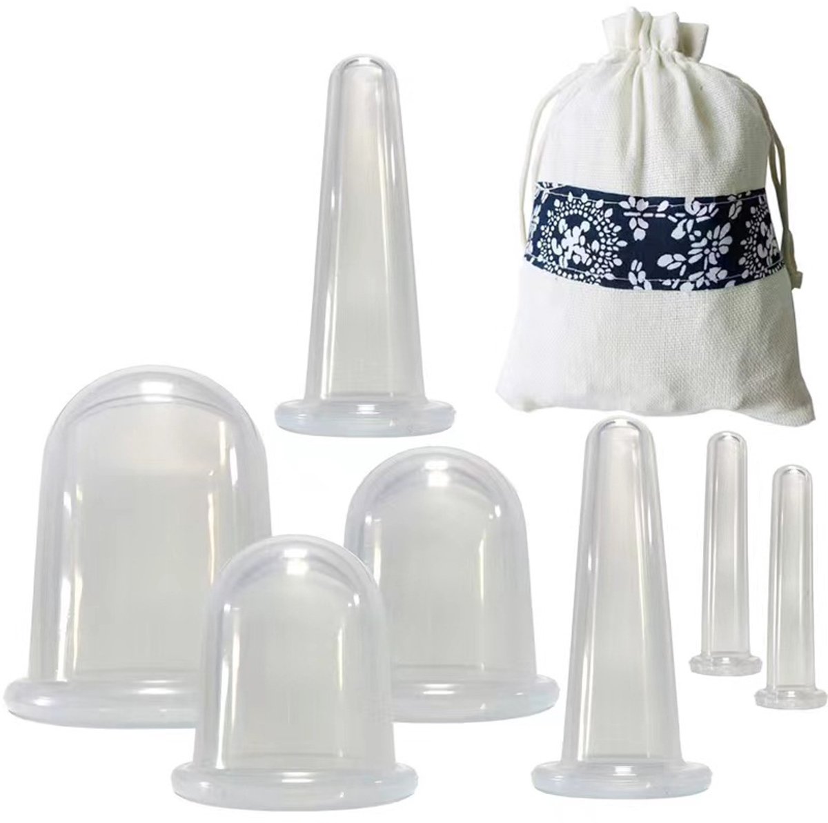 Siliconen cupping set - Facial cupping set - cupping massageapparaat voor gezicht en lichaam - vacuümzuignappen - anti-cellulitiscup - geweldige cellulitisverwijderaar voor thuisgebruik, Lichaams- en gezichtsmassagers (7 stuks Doorschijnende) - Cyslm