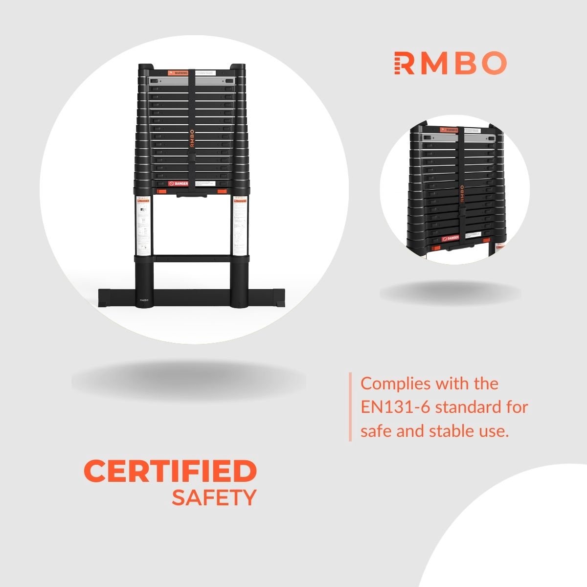 RMBO Telescopische Ladder - Telescoopladder - 5,10m lang, Compact en Draagbaar met Soft Closing Systeem, Geschikt voor Particulier en Professioneel Gebruik, Telescopische Vouwladder, Max. Belasting 150 kg, EN 131.6 – foto 6