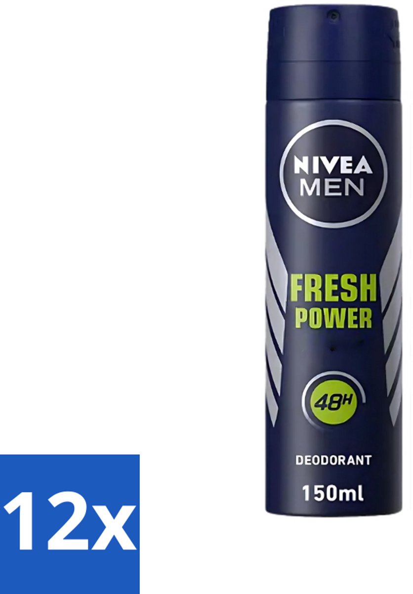 12 x Nivea - Men - Deodorant - Spray - Fresh Power - 48 Uur Lang Werkend - 150 ml - NIVEA MEN - Deodorant Spray - Anti-transpirant - 48 Uur Bescherming - Frisheid