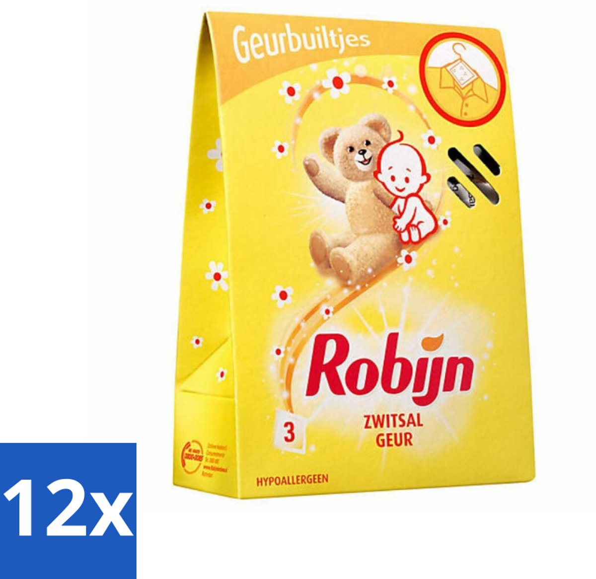 12 x Robijn Geurbuiltjes Zwitsal 3 stuks per verpakking - Zwitsal Geur - Babygeur - Geurbuiltjes - Kastgeur - Ladegeur
