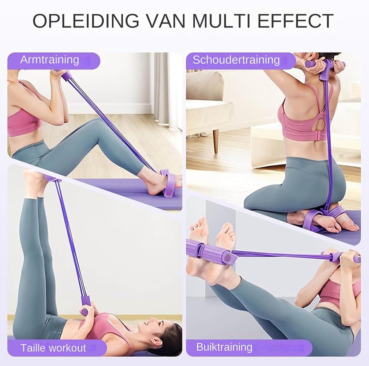 Multifunctionele Spanning Touw, 4-buis Elastische Yoga Pedaal Puller Weerstand Band Natuurlijke Latex Spanning Touw Fitnessapparatuur Voor Buik Taille Arm Been