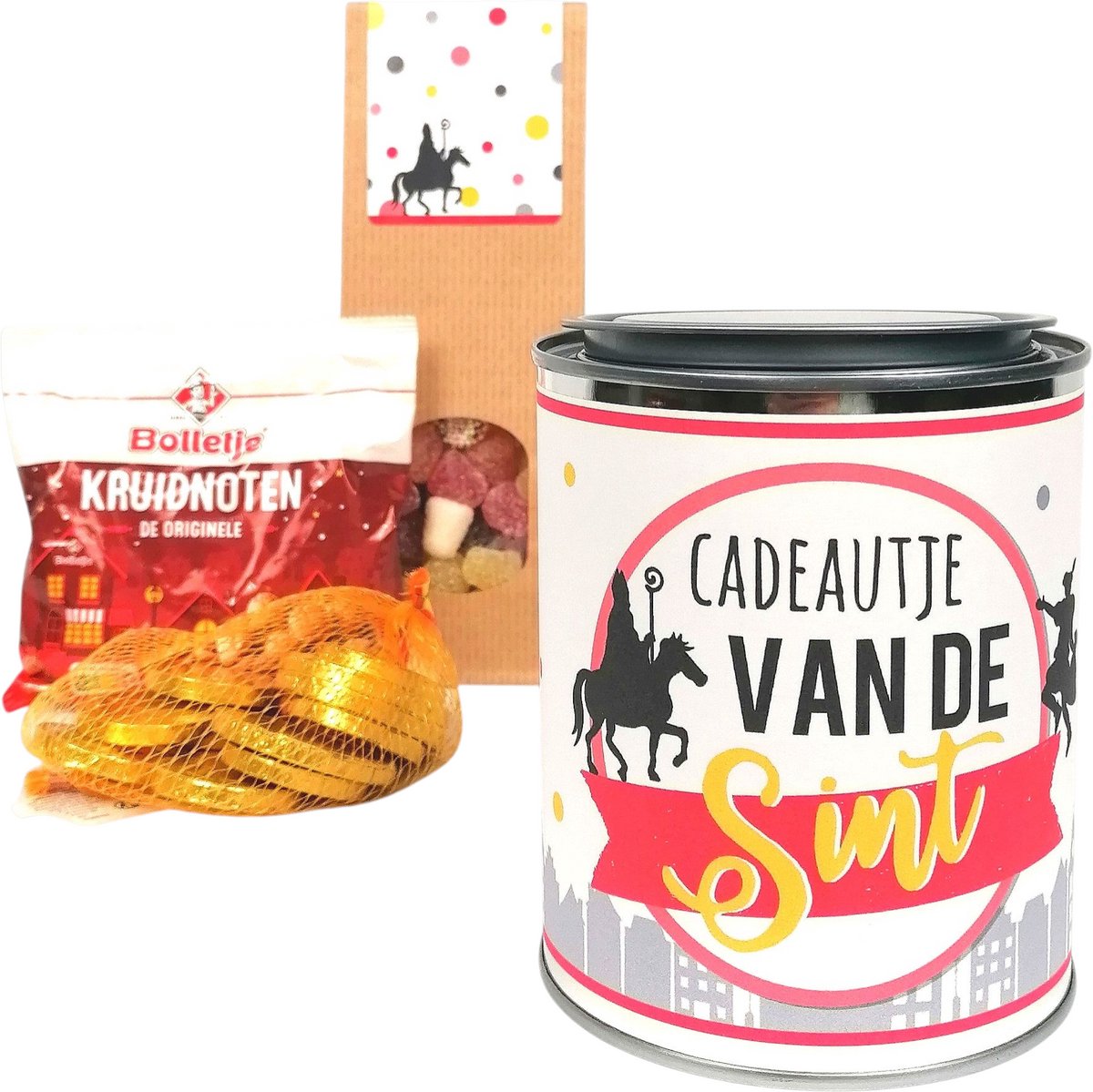 Sinterklaas Cadeaublik 'Cadeautje van de Sint' | Gevuld met Bolletje Kruidnoten, Tum Tum & Chocolade Munten | Perfect Sinterklaascadeau