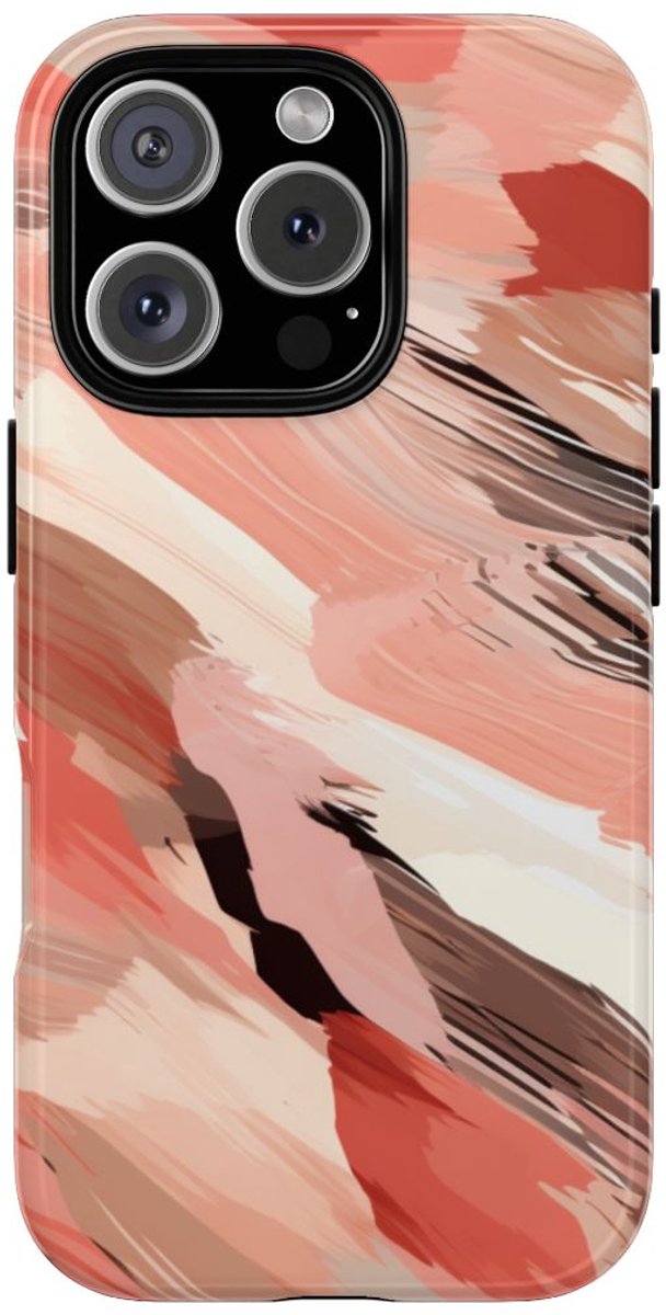 Abstracte Koraalkleurige Penseelstreken – Telefoonhoesje Geschikt voor iPhone 16 Pro