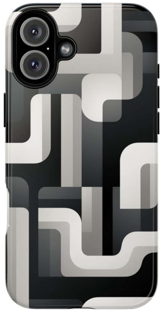 Stoer Zwart-Wit Geometrisch Patroon – Telefoonhoesje Geschikt voor iPhone 16 Plus