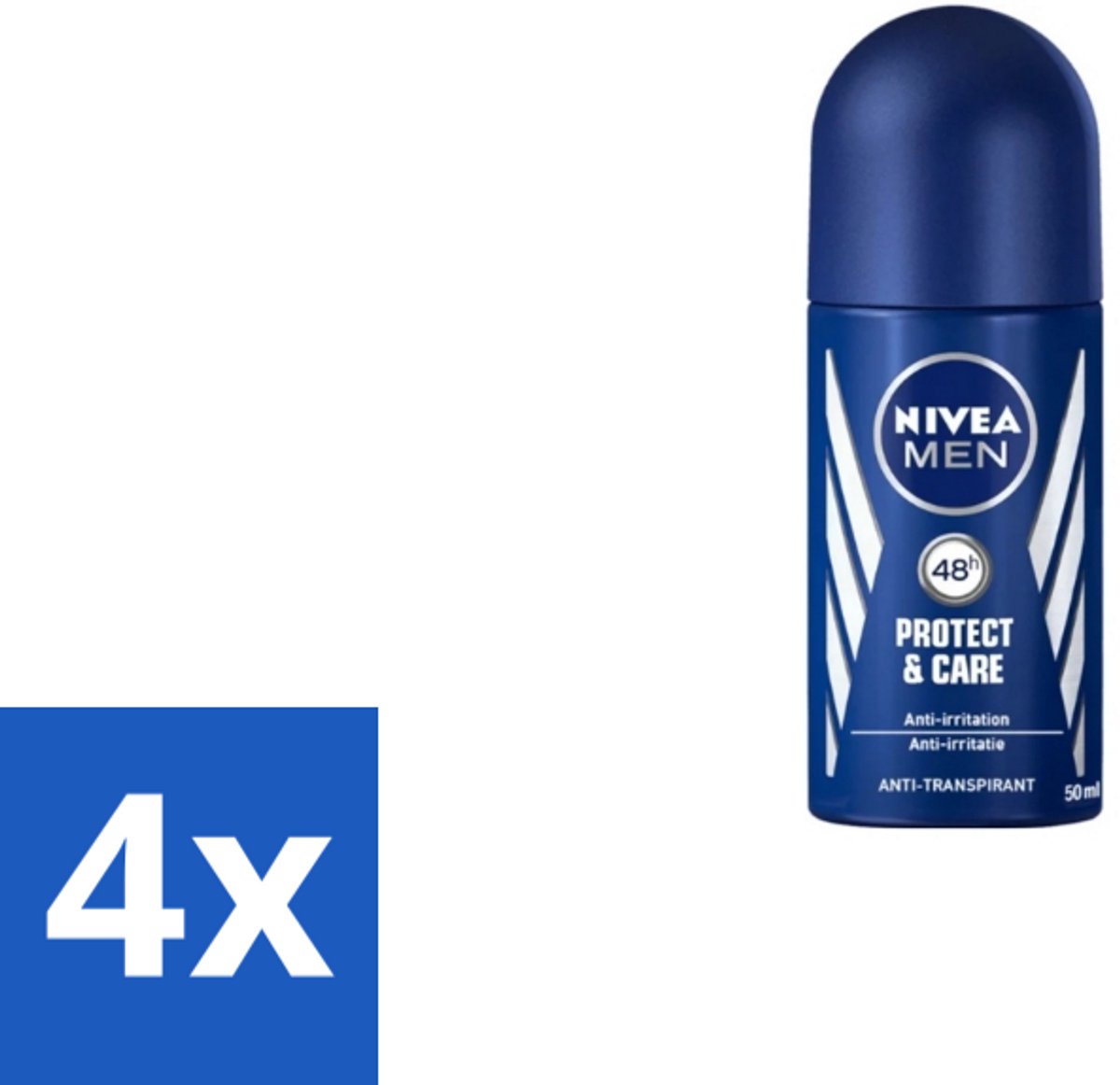 4 x Nivea - Men - Deodorant - Roller - Protect & Care - 50 ml - 72 Uur Bescherming - Alcoholvrije Deodorant - Zweet En Geur Controle - Huidverzorging - Anti-transpirant