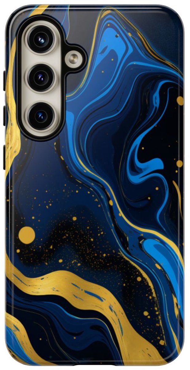 Neonblauw en Goud Marmer Abstract – Telefoonhoesje Geschikt voor Samsung Galaxy S24