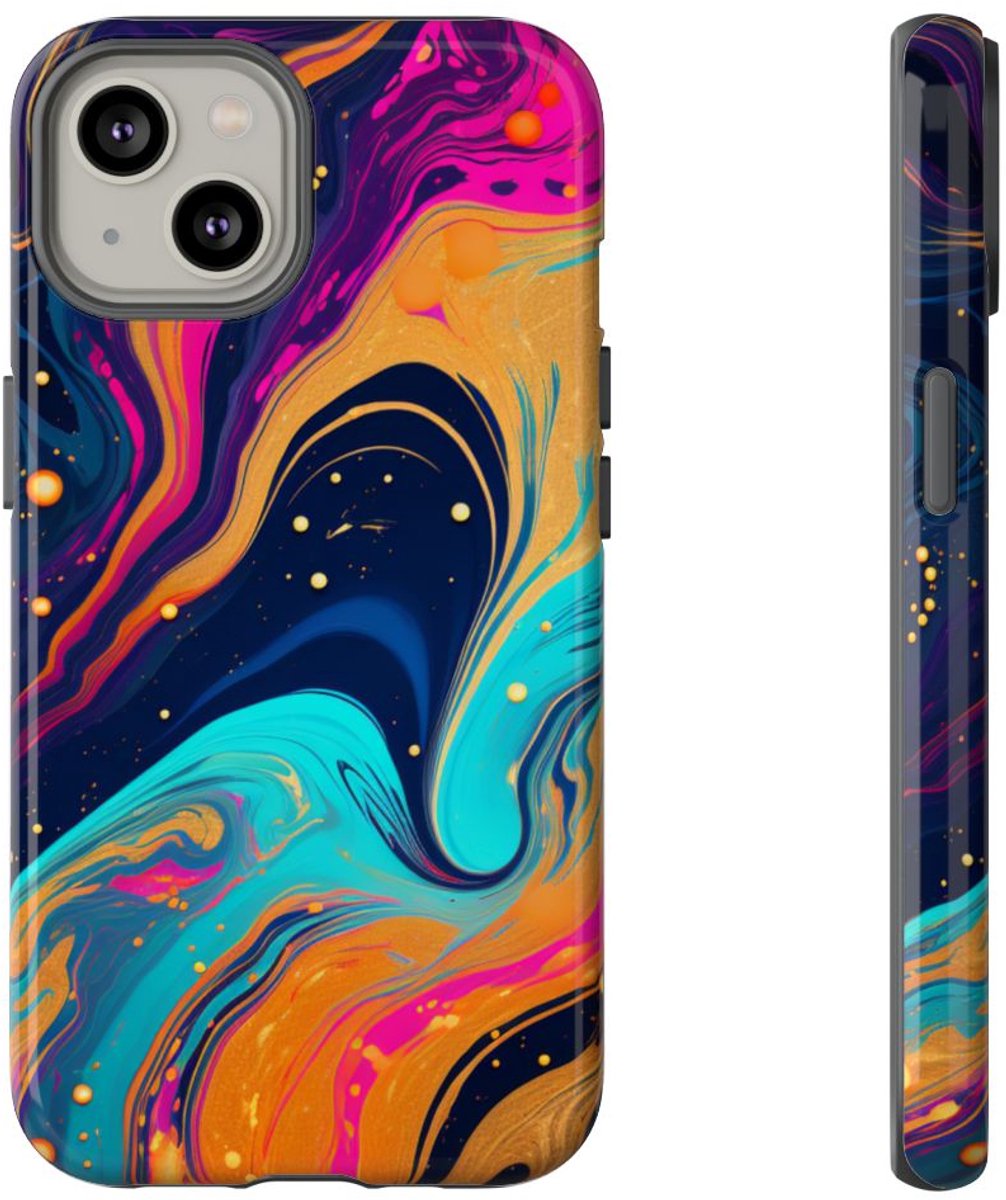 Psychedelisch Neon Marmer Abstract – Telefoonhoesje Geschikt voor iPhone 14