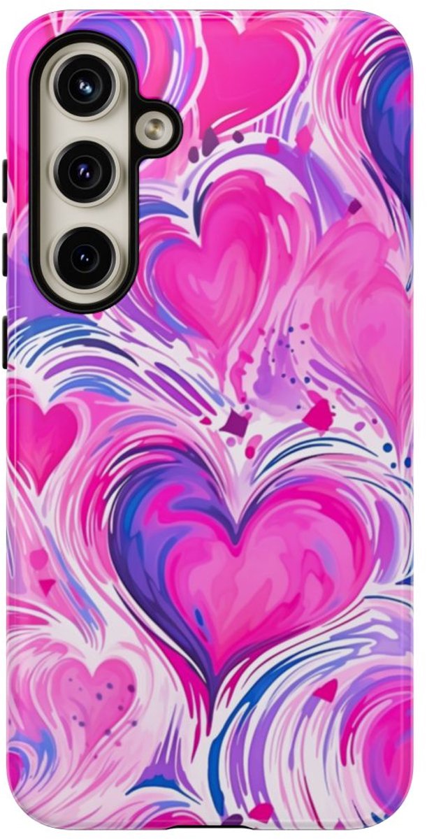 Roze en Paarse Hartjeswerveling – Telefoonhoesje Geschikt voor Samsung Galaxy S24 Plus