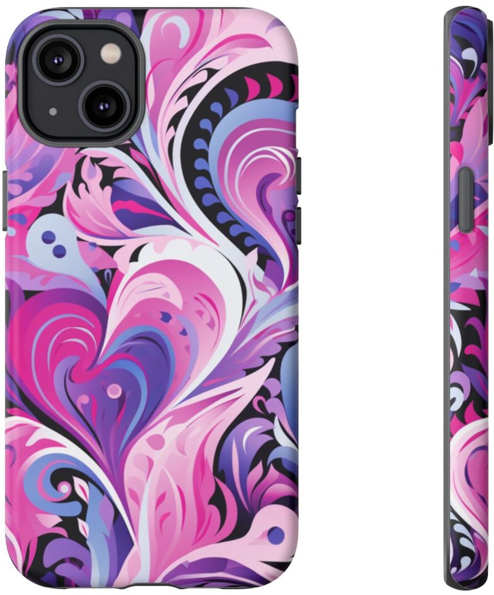 Roze en Paarse Hartjeswerveling – Telefoonhoesje Geschikt voor iPhone 14 Plus