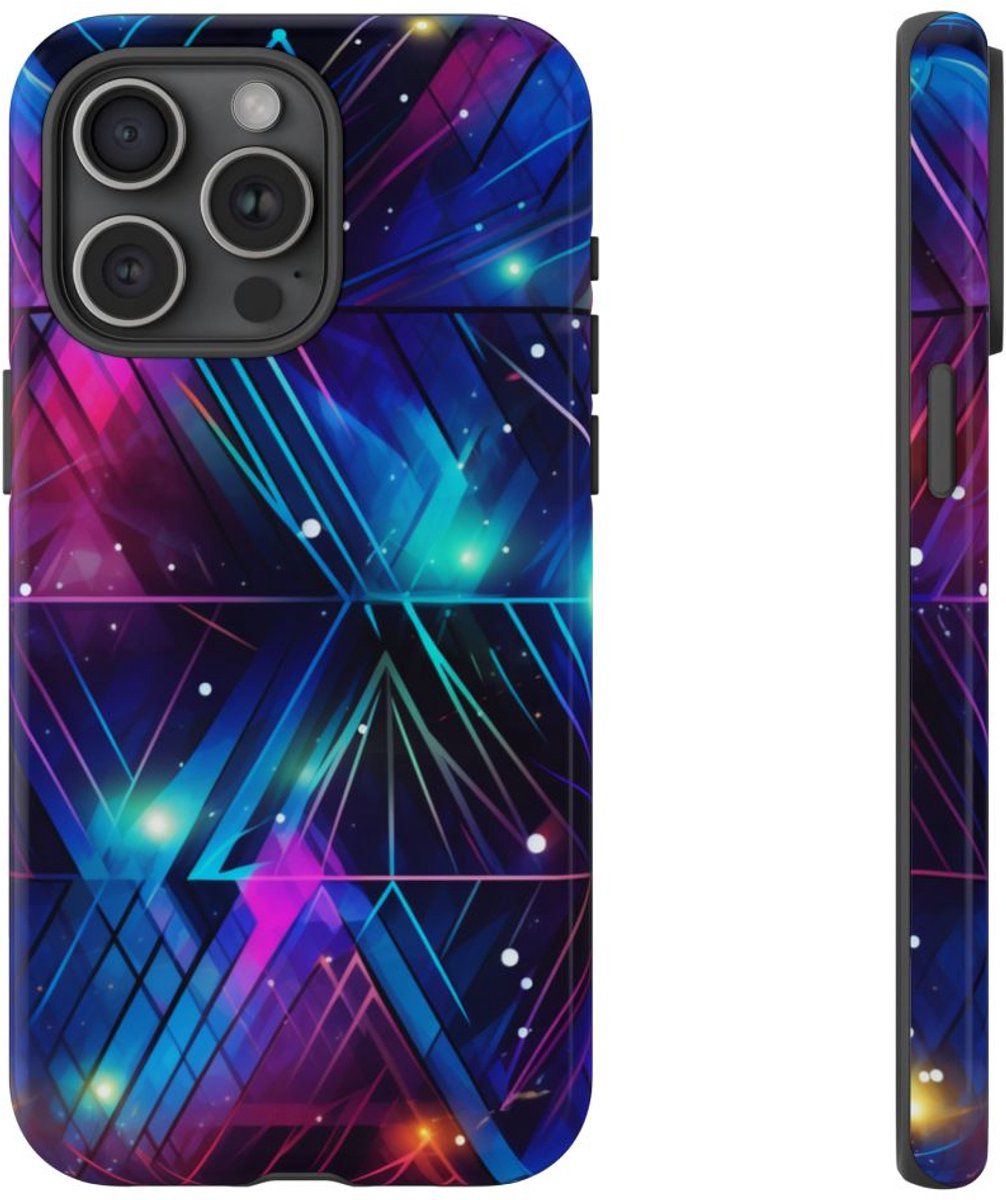 Geometrisch Neon Aurora Abstract – Telefoonhoesje Geschikt voor iPhone 15 Pro Max