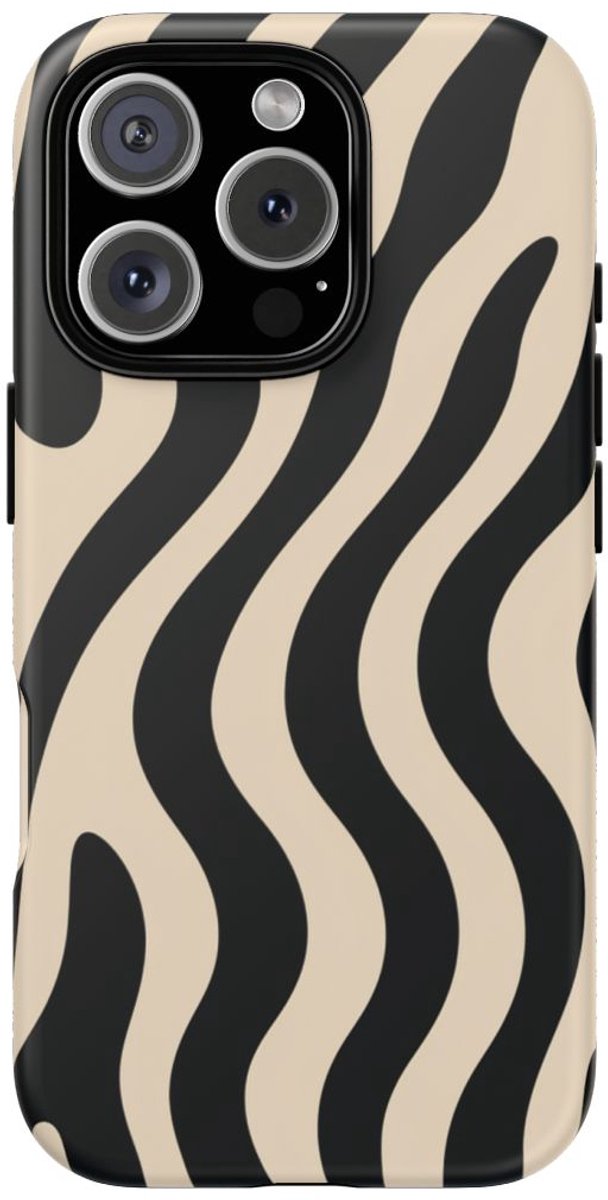 Zwart-Beige Abstracte Golvende Lijnen – Telefoonhoesje Geschikt voor iPhone 16 Pro