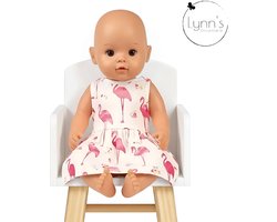 Lynn's poppenkleertjes - Geschikt voor Babypop - Flamingo jurk met onderbroekje - Roze zomer & lente outfit voor 43cm pop - In cadeauzakje