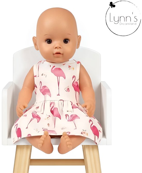 Lynn's poppenkleertjes - Geschikt voor Babypop - Flamingo jurk met onderbroekje - Roze zomer & lente outfit voor 43cm pop - In cadeauzakje