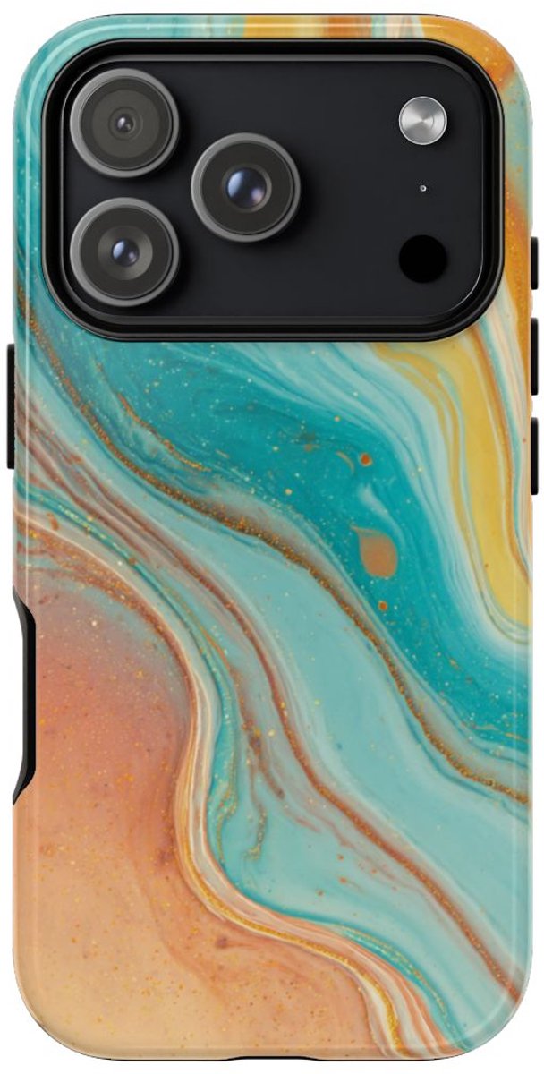 Oranje en Teal Marmer Abstract – Telefoonhoesje Geschikt voor iPhone 17 Pro
