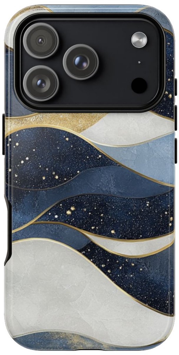 Abstract Blauw-Goud Golvenpatroon – Telefoonhoesje Geschikt voor iPhone 17 Pro