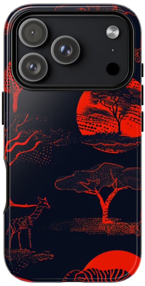 Rood Neon Afrikaans Dierenpatroon – Telefoonhoesje Geschikt voor iPhone 17 Pro