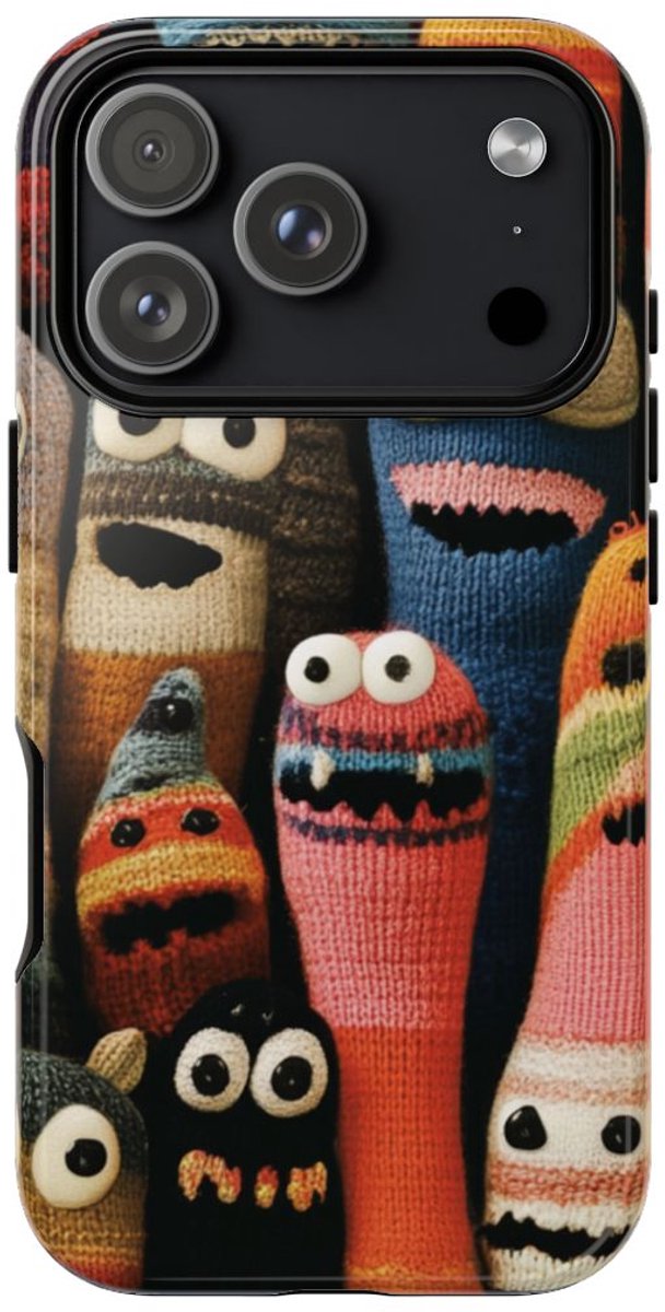 Vrolijke Gebreide Monsterfiguren – Telefoonhoesje Geschikt voor iPhone 17 Pro