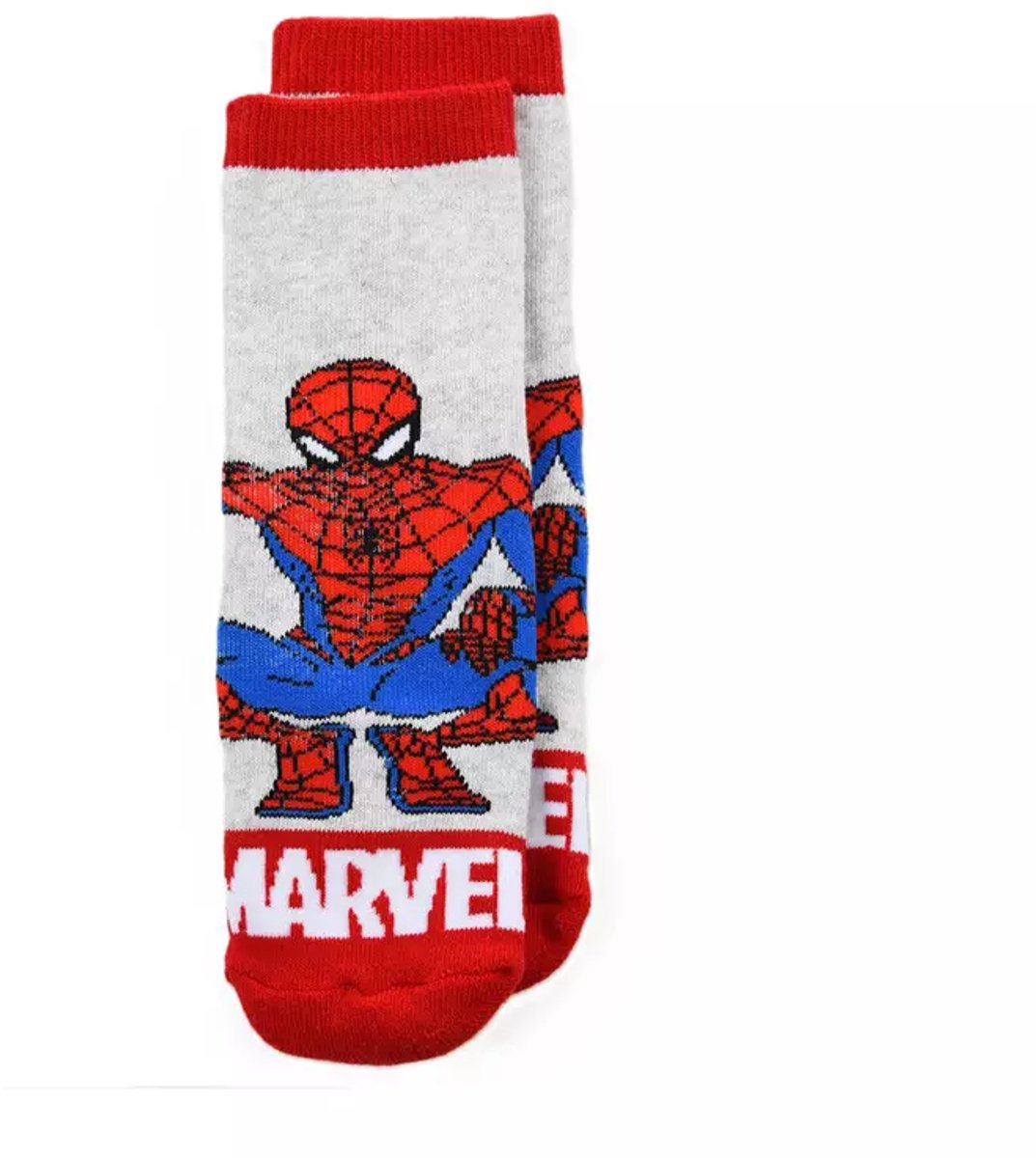 Marvel Spider-Man Anti-Slip Sokken – Grijze Kinder Sokken met Blauwe Grip – Maat 23/26