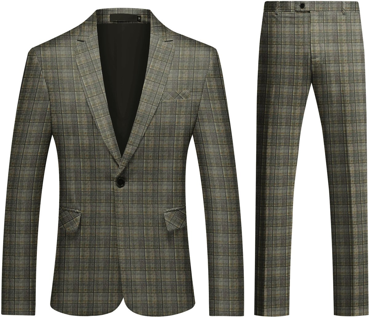ALLTHEMEN Heren Pak Print - Enkel Knops Middensplit - Tweedelig pak - S