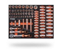 Doppenset in Softmodule 90-delig – Ratels ¼″, ⅜″ & ½″ | Verlengers & Cardan Gelenken – Chrome-Vanadium