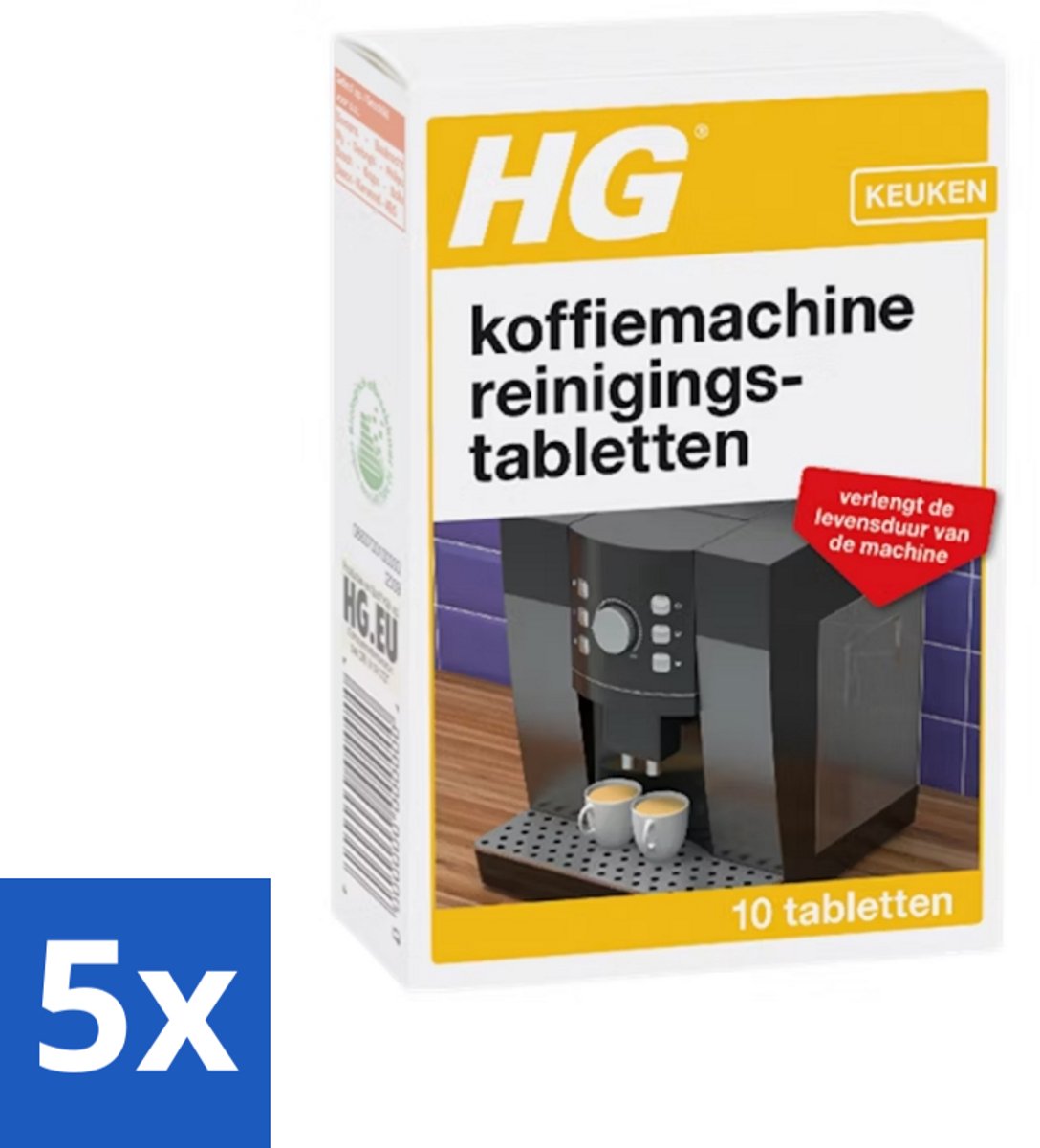 5 x HG - Keuken - Koffiemachine Reinigingstabletten - 10 Tabletten - Koffiemachine Reinigen - Koffiemachine Ontkalken - Koffiemachine Reinigingstabletten - Koffiemachine Reiniging - Koffiemachine Onderhoud