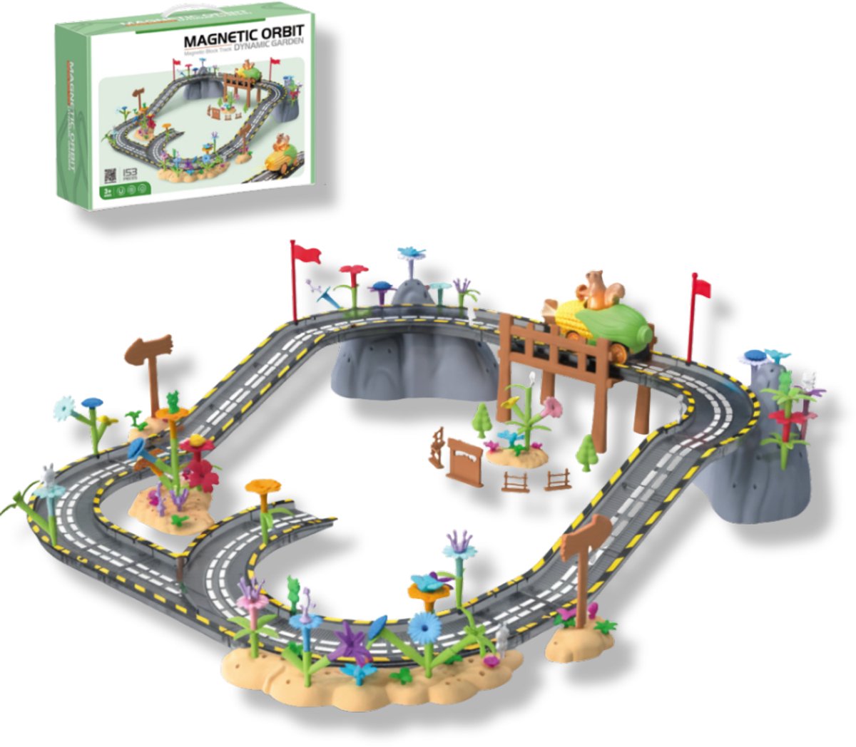 Tilesminds® Orbit – Magnetisch Speelgoed Racebaan – 153-delig – Inclusief Auto – Creatief & Educatief Speelgoed