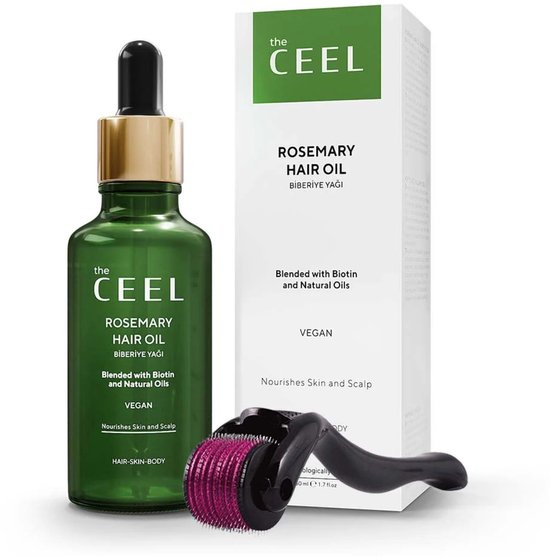 The CEEL Rozemarijn haarolie met dermaroller - Rozemarijn olie voor in het haar - Haarolie tegen haaruitval en voor sterke haargroei met biotine & natuurlijke oliën - Hair oil vegan - Haargroei serum - Rosemary oil with dermaroller 50 ml