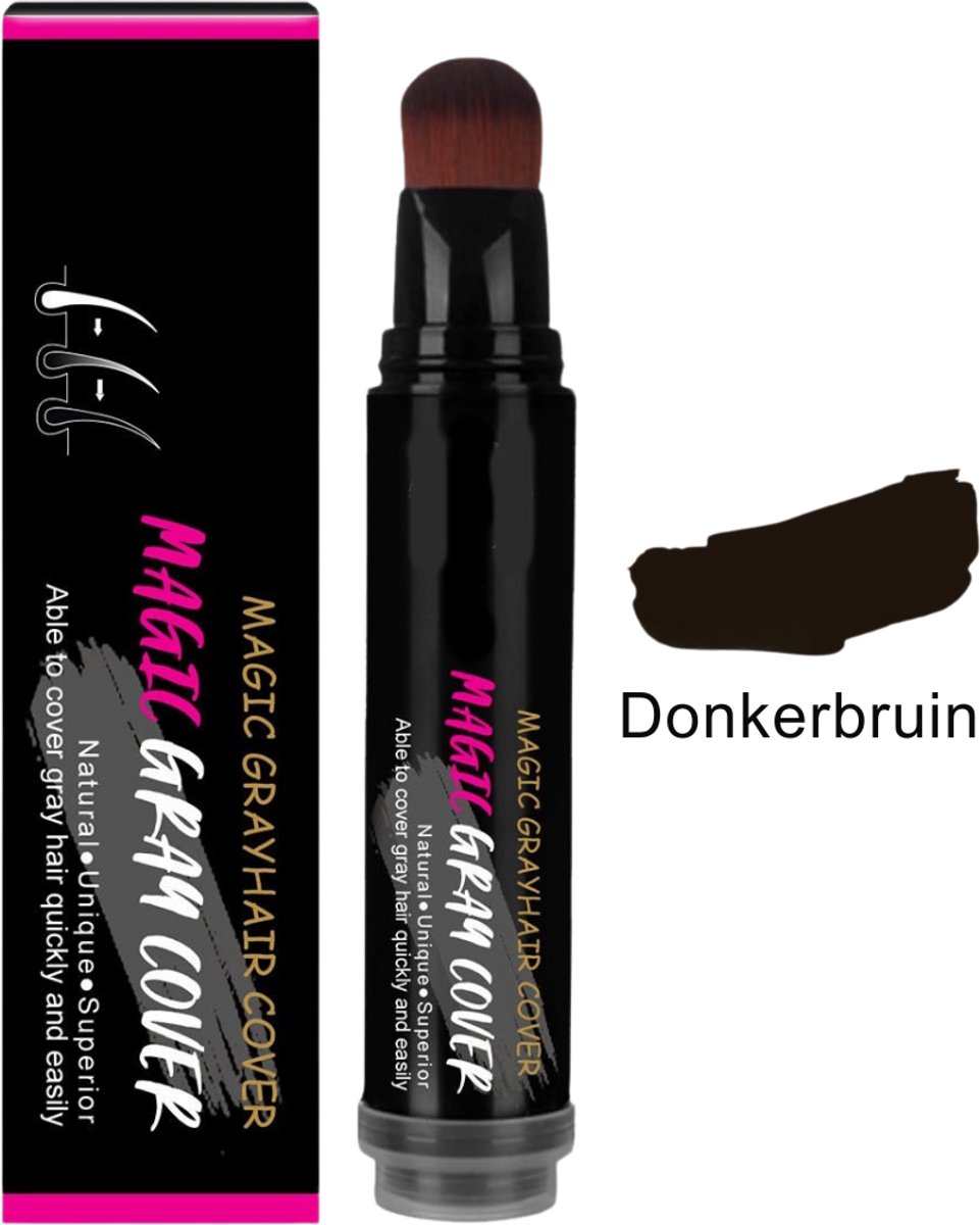 Magic Grey Cover (DONKERBRUIN) - grijze haren uitgroei bedekken - haarverf - uitgroei touch up bijwerken - uitgroei spray - tijdelijke haarverf - Haarstift - Hair color stick- grijze haren dekking- voor uitgroei grijze haren verven- donkerbruin