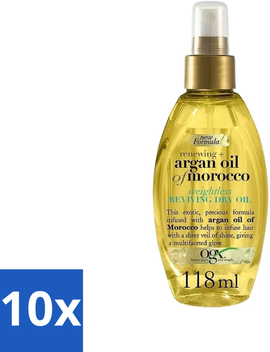 10 x OGX - Argan Oil of Morocco - Haarolie - Gewichtloos - Reviving Dry Oil - 118 ml - Haarolie - Arganolie - Gewichtloze Haarolie - Droog Haar - Glansboost