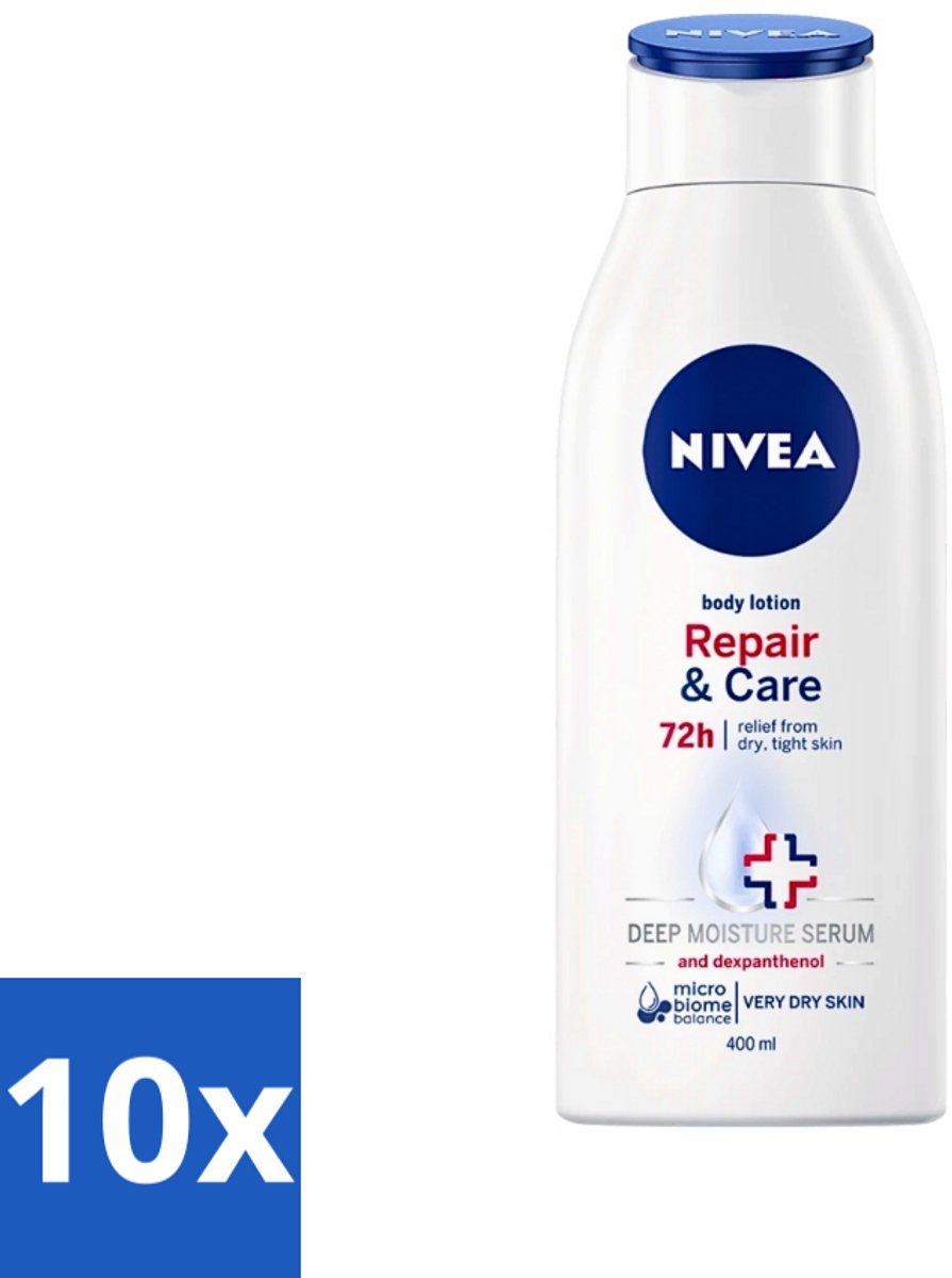 10 x Nivea - Repair & Care Body Lotion - Voor Zeer Droge Huid - 400 ml - Body Lotion - Droge Huid - Zeer Droge Huid - Huid Verzorging - Huidmicrobioom