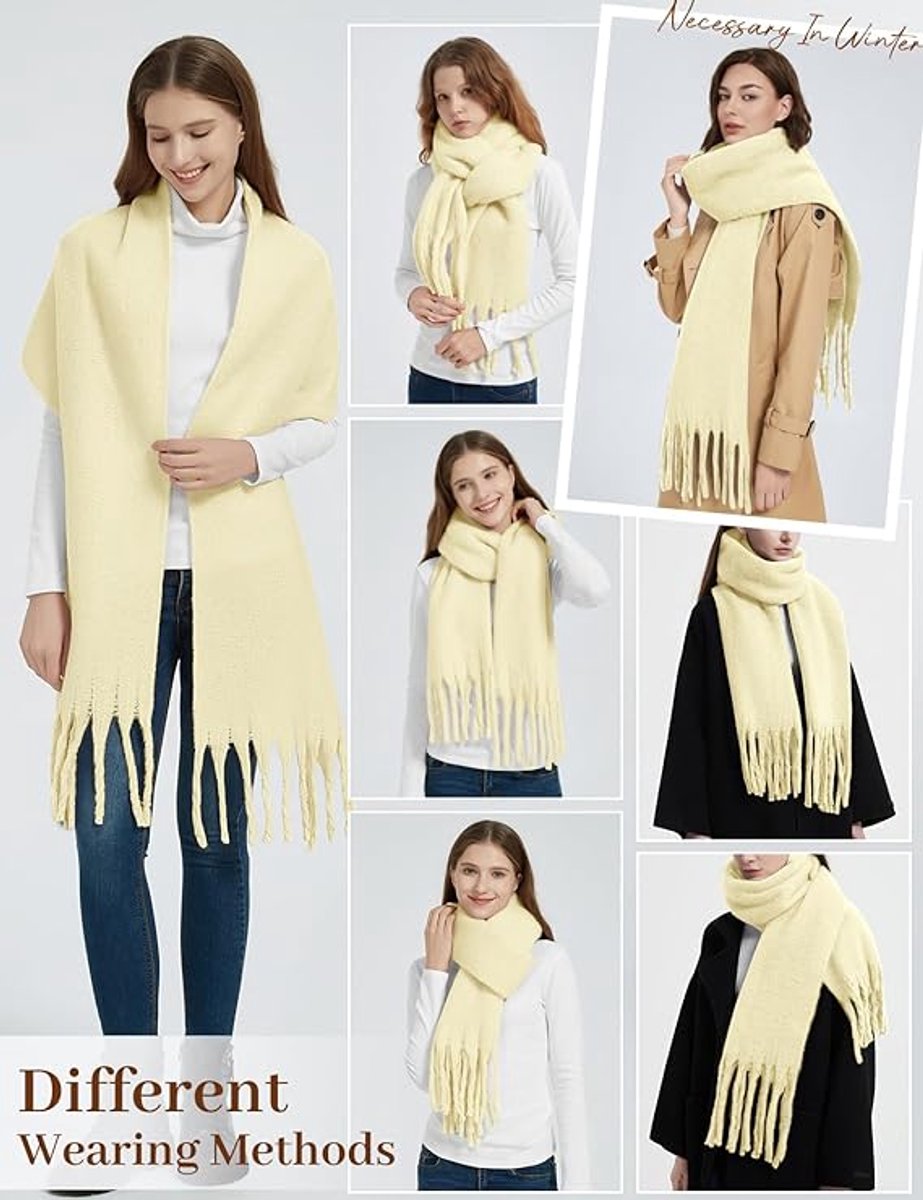 Dikke sjaal voor vrouwen dames winter warme pluizige sjaals deken gebreide pashmina's oversized dikke sjaal , Beige