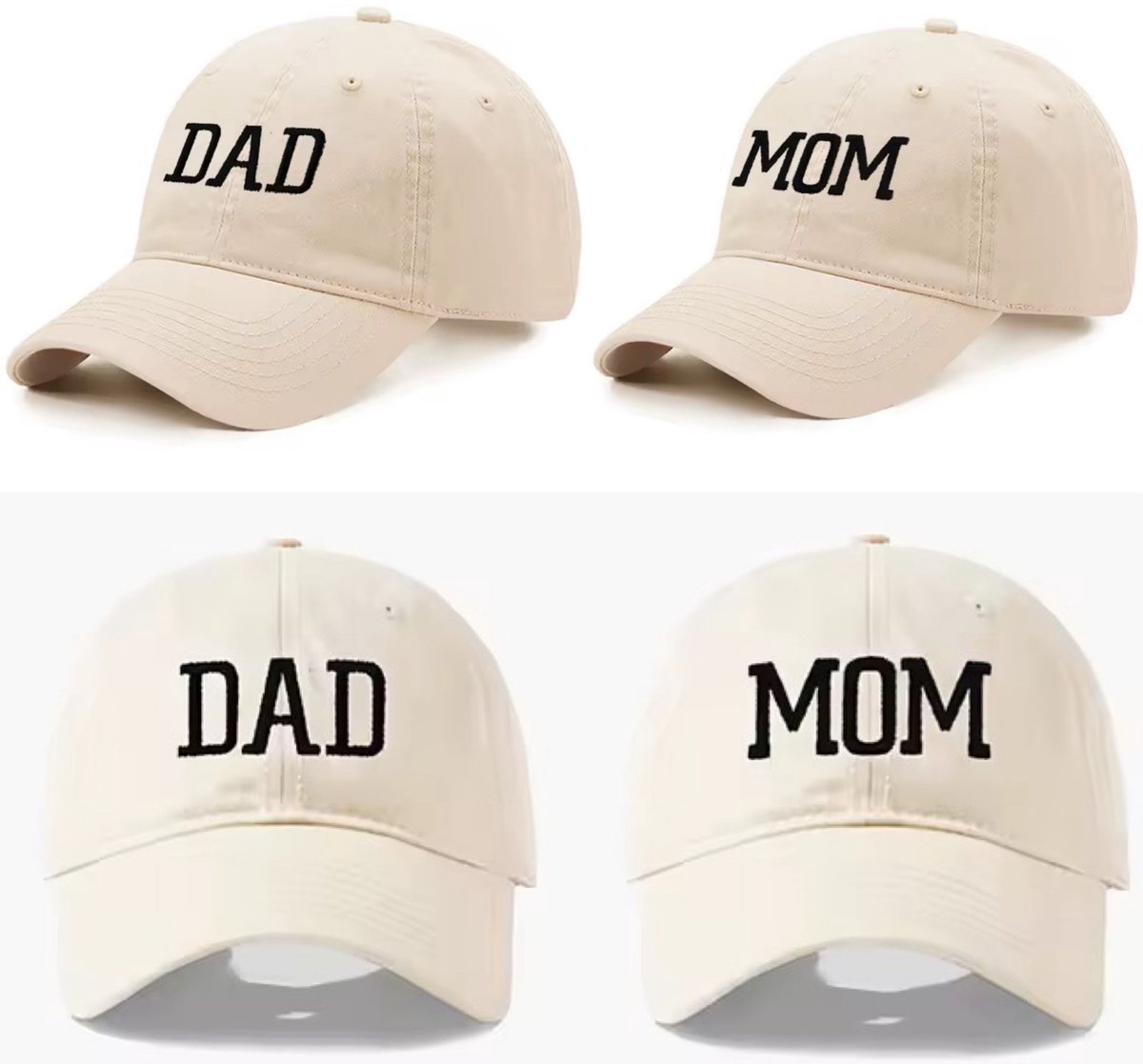 Set met 1 cap Mom licht beige en en 1 cap Dad licht beige - baby - geboorte - zwanger - cap - babyshower - genderreveal - beige - mom - dad