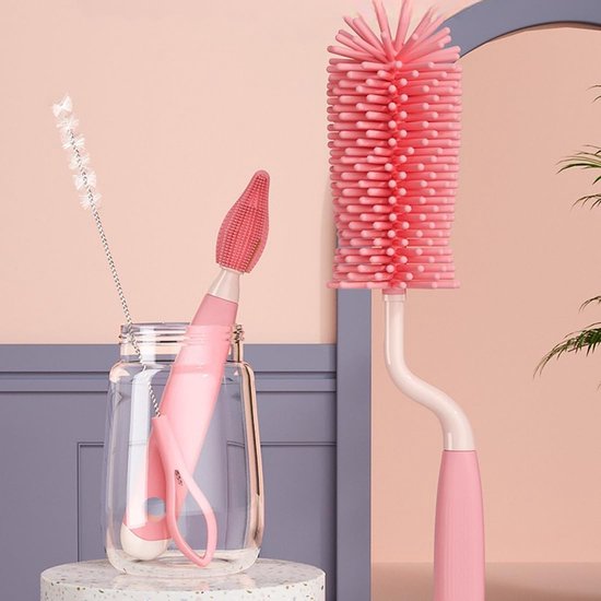 3 stuks Flessenborstel Baby - Flessenreiniger -Speenborstel - BPA vrij - Siliconen Flessenborstel - babyflessenborstelset - met voet - reinigingsborstel - geschikt voor babyspenen en flessen - groen — afbeelding 5