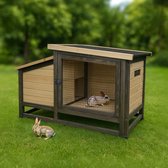 duvoplus Woodland Design Bunny Barnette - Houten Konijnenhok - Konijnenhok Buiten - FSC Hout & Dak-ingang - 111x55x68cm - Houtkleurig