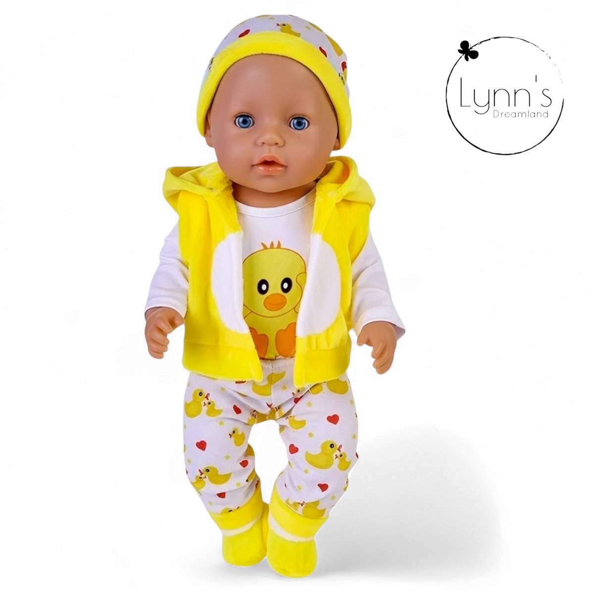 Poppenkleertjes voor babypop 43 cm - Gele eend set - In cadeauzakje - Poppenkleding geschikt voor o.a. Baby Born pop — afbeelding 9