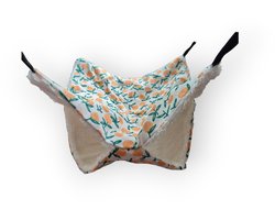 foto van Sinaasappelmotief dubbeldekker - hangmat voor knaagdieren - Ratten, hamsters en degoes - 29 x 29 cm - Super zacht