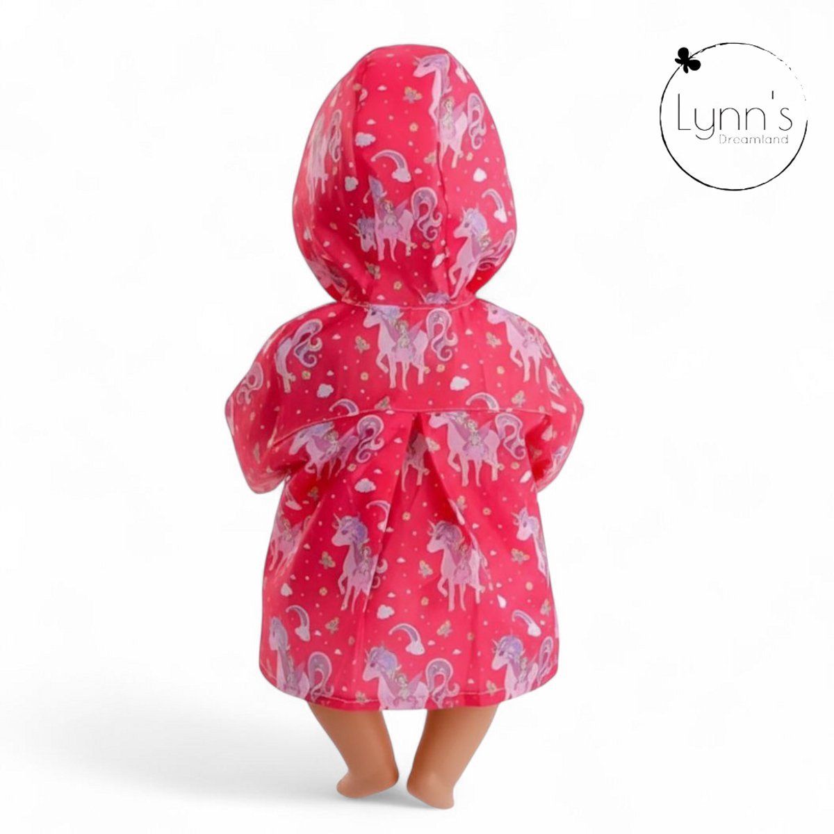 Poppenkleertjes voor babypop 43 cm - Roze eenhoorn regenjas - In cadeauzakje - Poppenkleding geschikt voor o.a. Baby Born pop — afbeelding 10