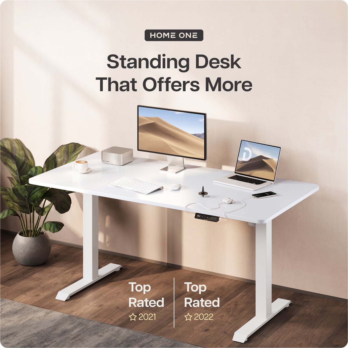 Desktronic HomeOne Zit-sta Bureau Elektrisch In Hoogte Verstelbaar Frame Wit Voor 120x60-180x80cm Bureaublad thumbnail 4