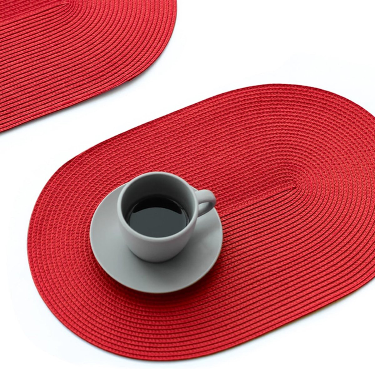 Vier ovale placemats - placemats - Rode Placemat - Rode Tafelmat - PP