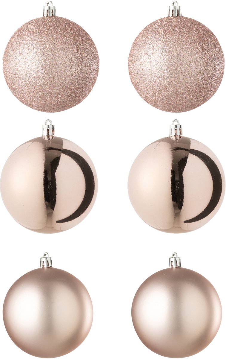 J-Line kerstbal - kunststof - lichtroze - doos van 6