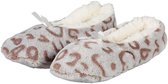 Apollo ballerina sloffen - fleece - beige - antislip - dierenprint - voor dames - voering wol 40-42