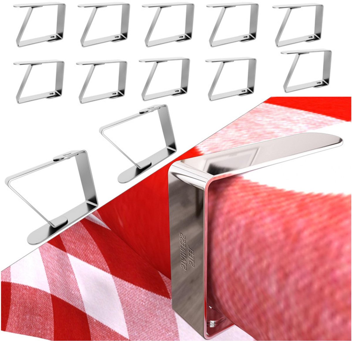 12 stuks - Extra dikke roestvrijstalen tafelkleedklemmen - Tafelkleedbevestigingsklemmen -