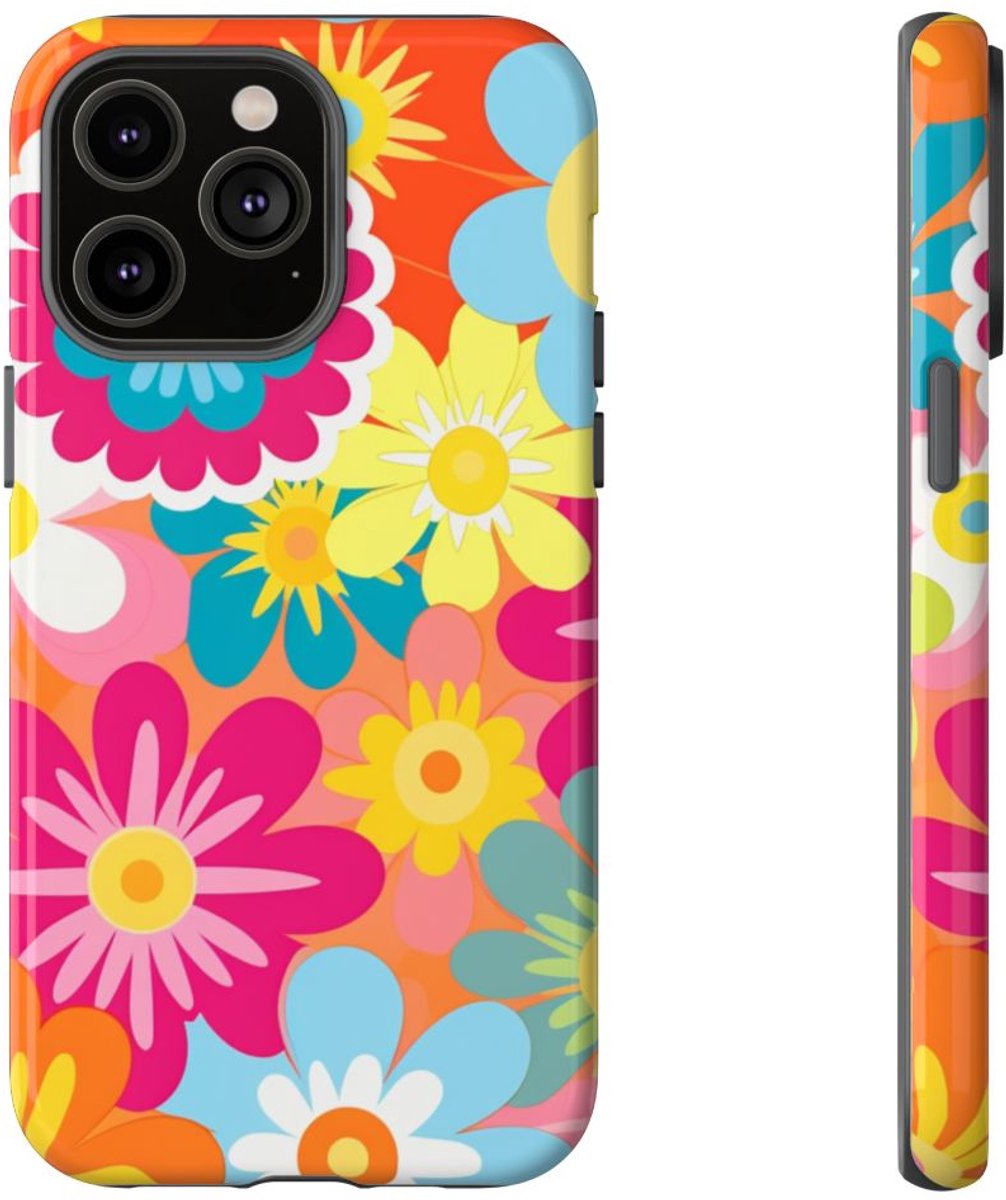Kleurrijk Retro Bloemenpatroon – Telefoonhoesje Geschikt voor iPhone 14 Pro Max
