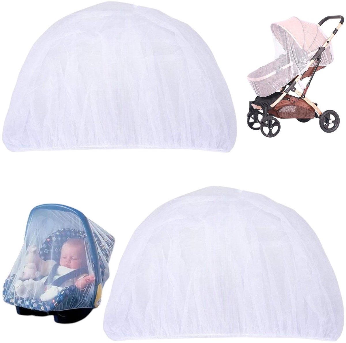 Image of 2 delige klamboe, kinderwagen klamboe, klamboehoes, rekbare klamboehoes, geschikt voor kinderwagens, wiegjes, kar en mand (65*70cm, wit)
