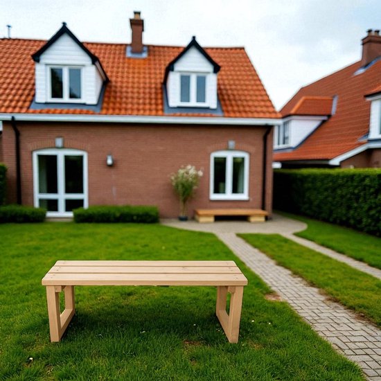 Banc de jardin en bois fait main – Livré monté – Banc de jardin naturel 120 x 45 x 45 cm – Idéal pour deux personnes – Traité à l'huile (teinté)