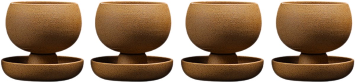 JinSho - 4 Japanese Style kop en schotel -Geel- ceramic - 150ml - Cappuccino formaat