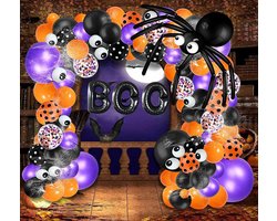Joya Party® Halloween Ballonnenboog Feestset | 145-delige Versiering Set met Spinnen & ‘BOO’ Folieballonnen | Oranje, Paars, Zwart | Compleet Decoratiepakket voor Halloweenfeest, Trick or Treat & Kinderfeestje