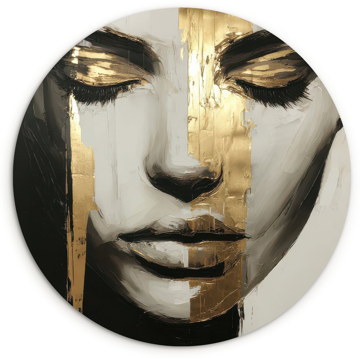 WallCircle Wandcirkel 140x140 cm - Muurcirkel Ogen - Gezicht - Goud - Strepen - Muurdecoratie woonkamer - Wanddecoratie slaapkamer - Kamer decoratie accessoires - Ronde schilderijen