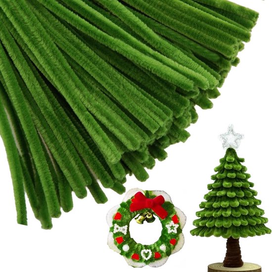 G2PLUS Groene pijpenragers 6 mm, 100 stuks pijpenragers om te knutselen, pijpenragers voor bloemen, pijpenragers, 30 cm, chenilledraad voor kinderen om te knutselen en te decoreren