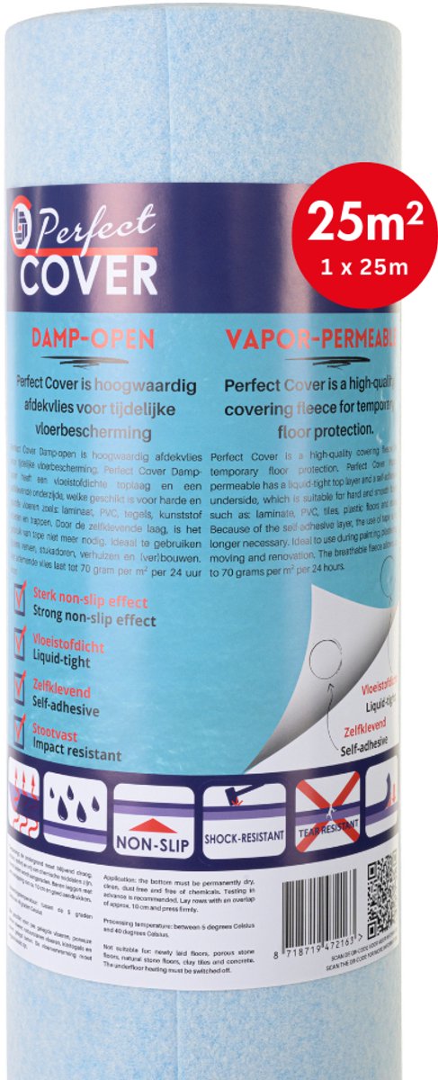 Perfect Cover® Damp-open Zelfklevend Afdekvlies - 25m² - Voor Alle Oppervlakken - Professionele Kwaliteit Stucloper & Afdekfolie - Ademende Bescherming Tijdens Bouw & Renovatie - 170GSM - Vertrouwd door Professionals - Beter Dan Prima!